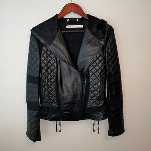 Blanc Noir Voyager Hooded Moto Jacket Small NWOT